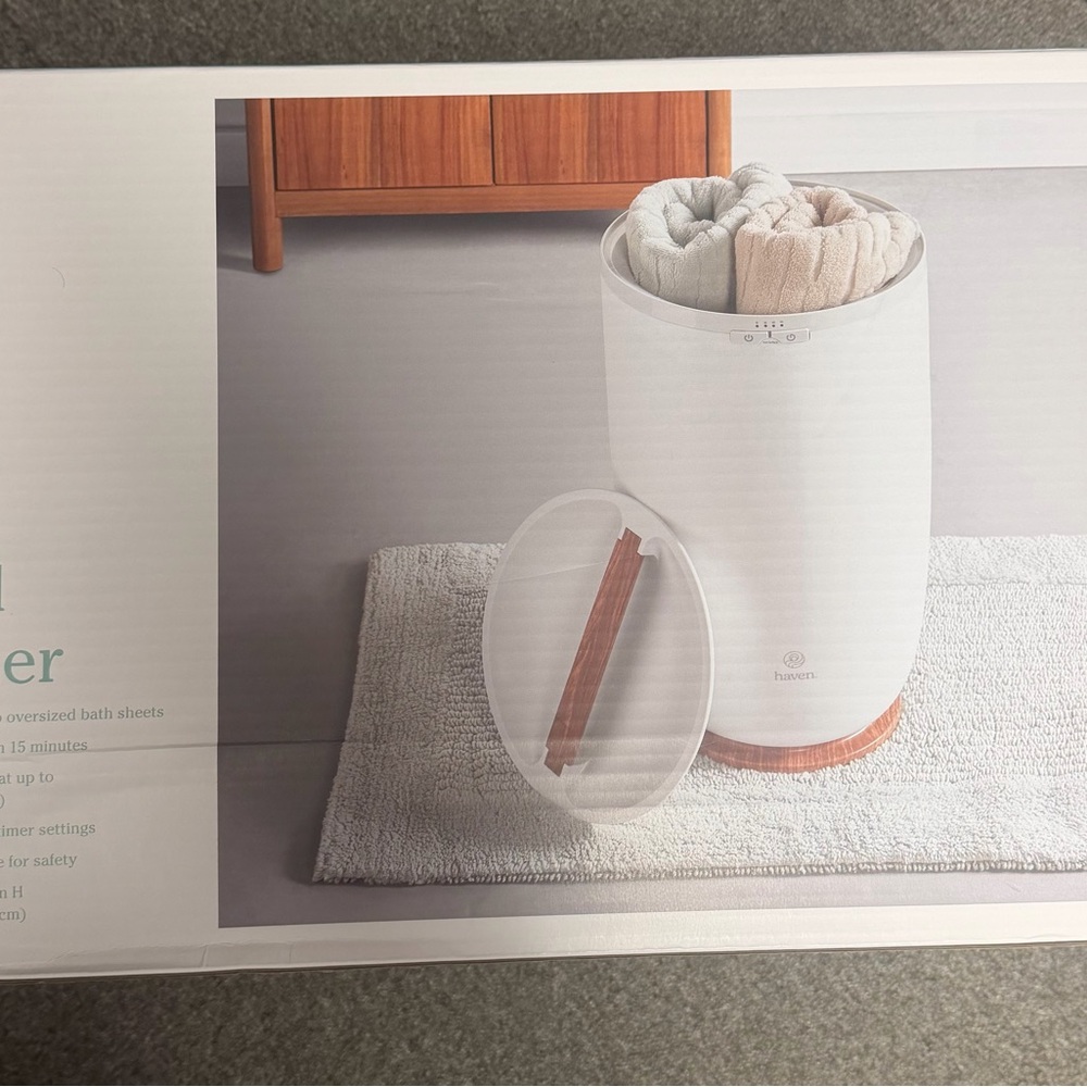 Haven Towel Warmer in White and Tan
